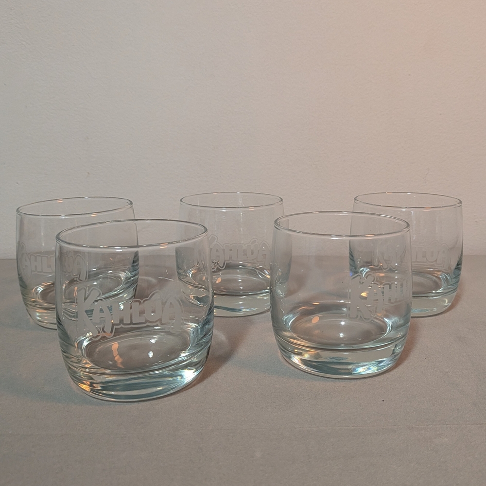 Set Of 5 Clear Kahlua Glasses Liquor Drink Glasses Kahlua Logo